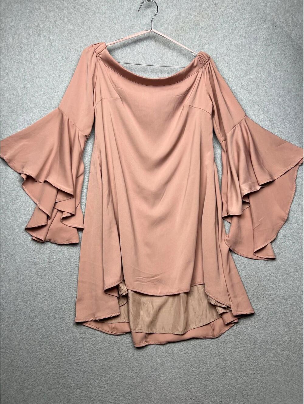 Runaway The Label Off The Shoulder Shift Dress Mauve Size L / 8 Flare Sleeve